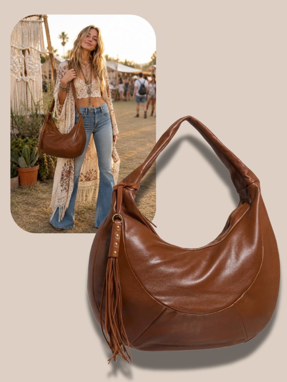 Vilenca Holland PREMIUM Rubbed Leather Double Stitched Luxury Large Hobo Handbag